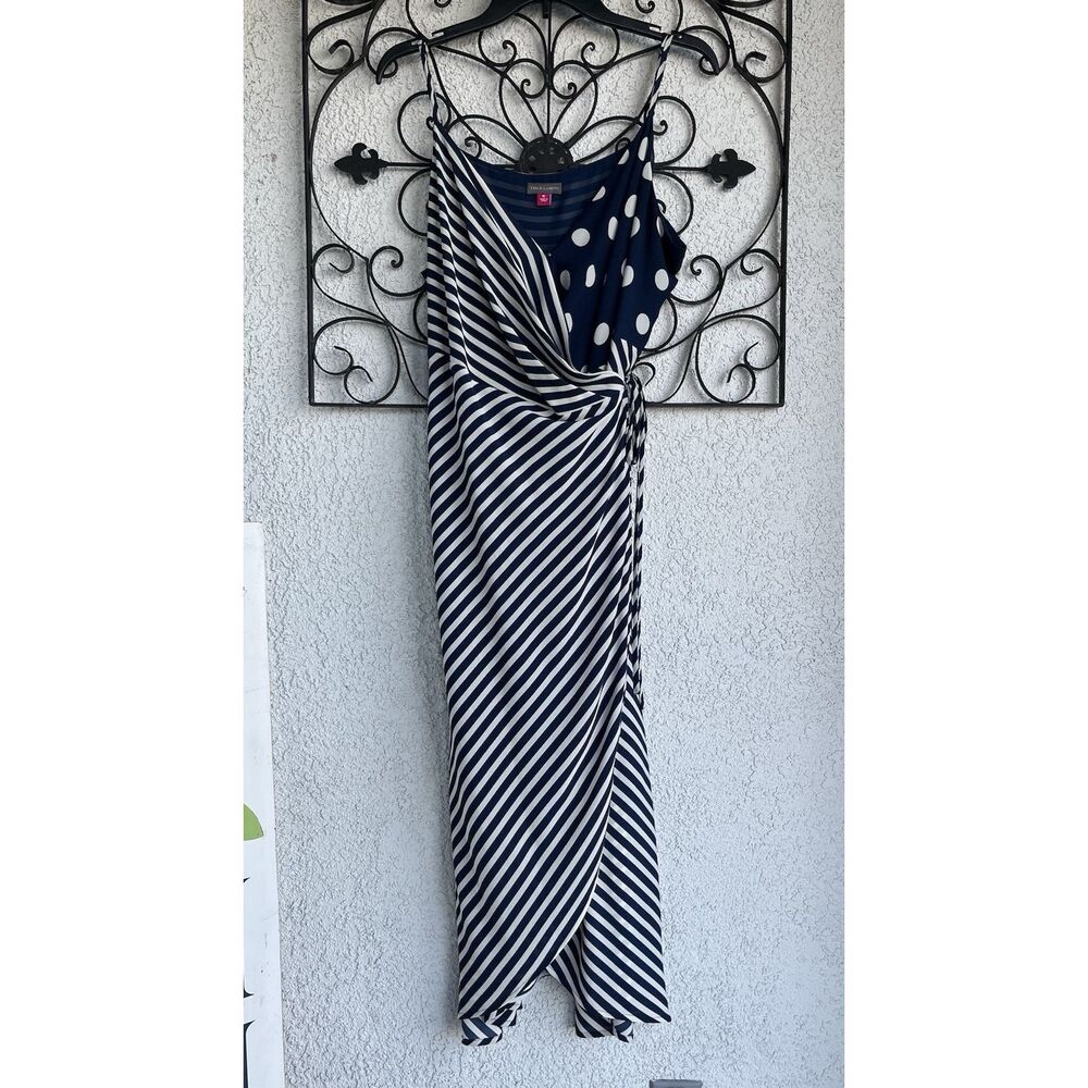 Vince Camuto Wrap Spaghetti Strap Midi Dress- XL - Navy Blue/ White